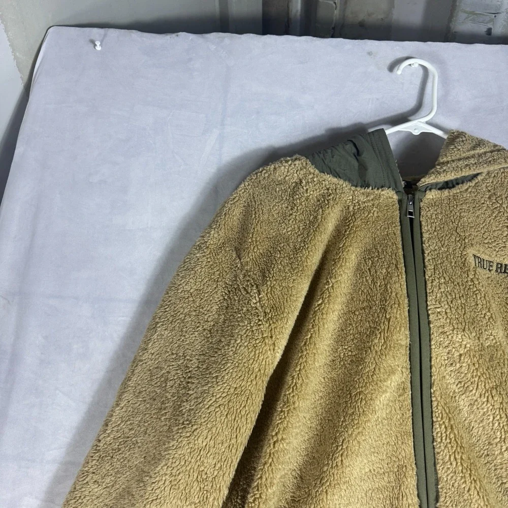 NWT True Religion Mens‎ Hoodie Tan Sherpa Fleece Full Zip Long Sleeve Comfort L